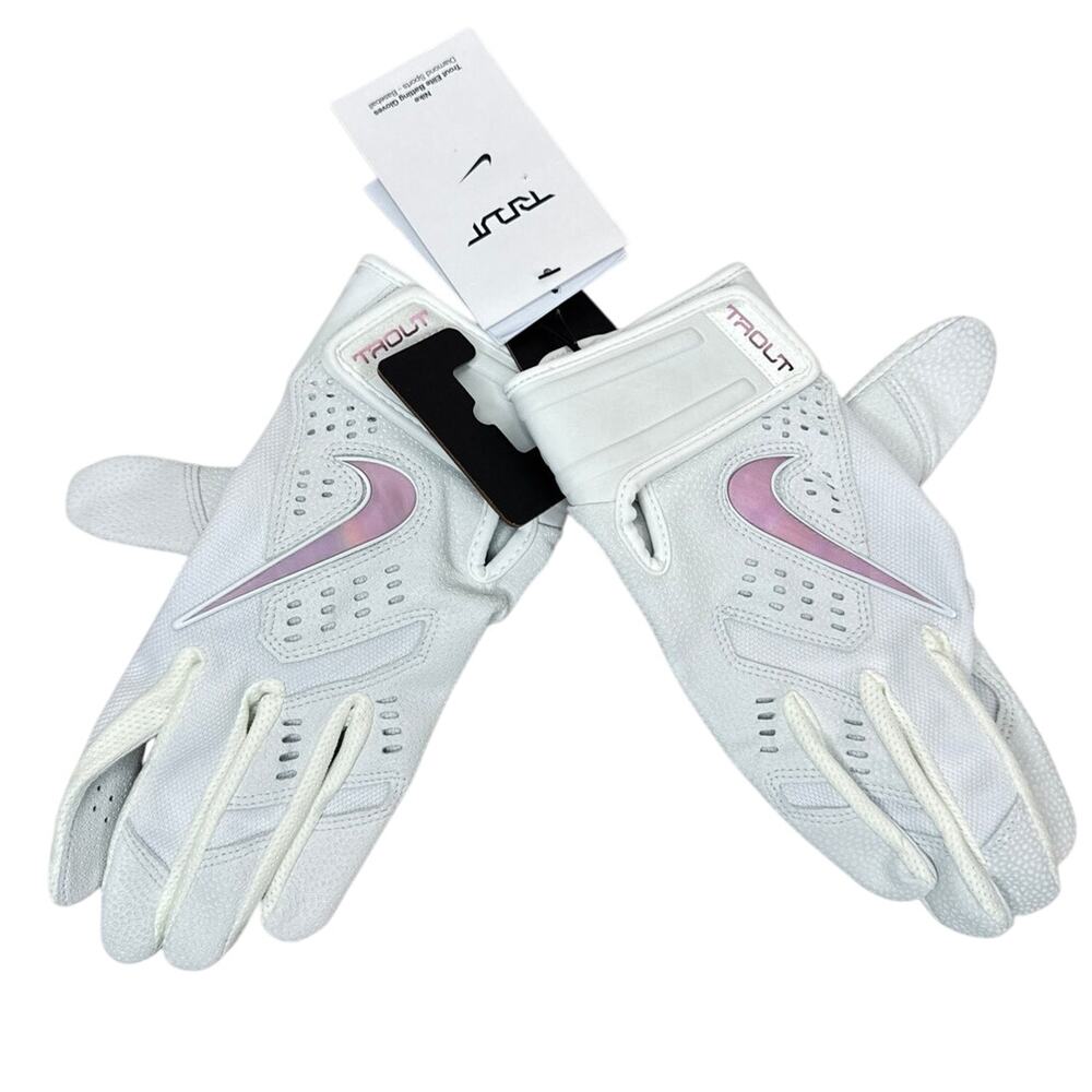 NWT Nike Trout 2.0 Baseball Batting Gloves White Iridescent Adult Size Large - Picture 5 of 8